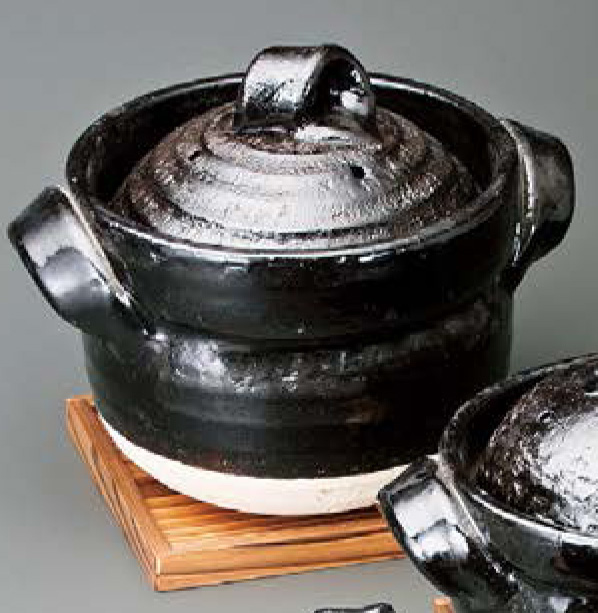 黒釉五合御飯鍋 焼杉台セット 信楽焼 陶器 キッチン 調理器具 土鍋 ごはん鍋 料亭 旅館 和食器 の通販は