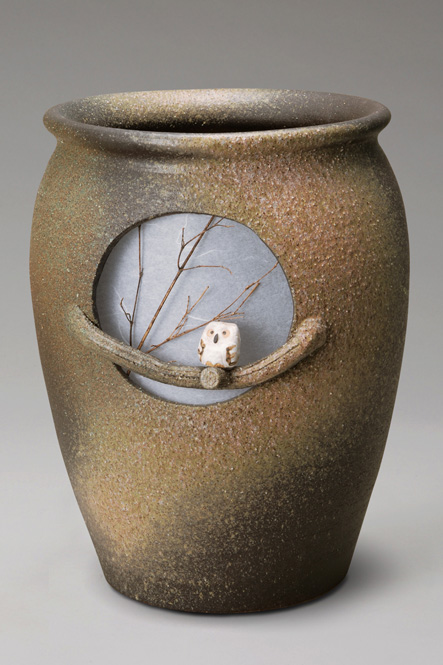 傘立て 信楽焼 月ふくろう傘立   傘立 陶器　彩り屋_