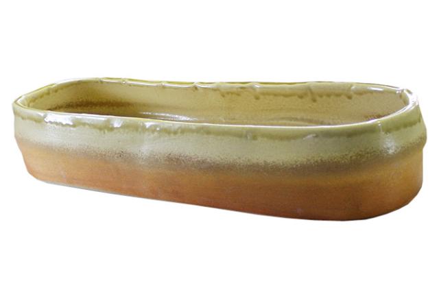 16号 火色ビードロ小判水盤 信楽焼 陶器 花器 花入 花瓶 彩り屋