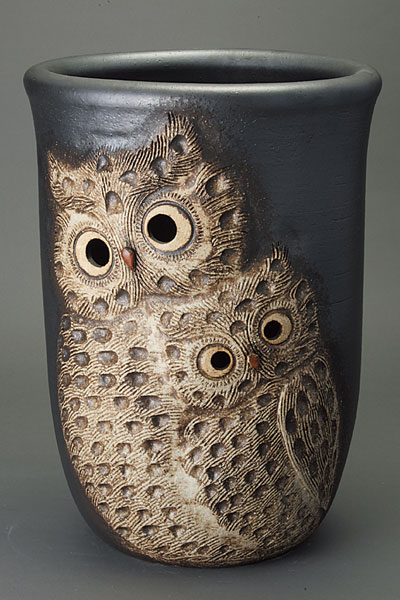 傘立て 信楽焼 なかよしふくろう傘立   傘立 陶器    彩り屋_