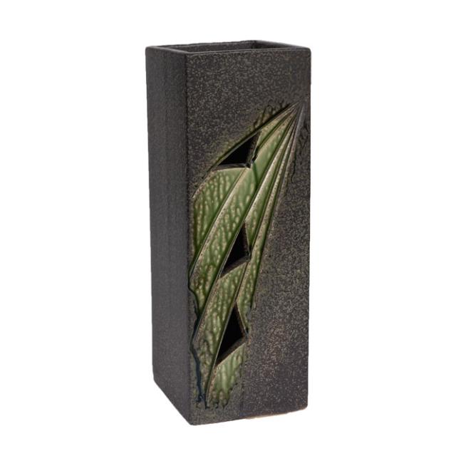 傘立て 信楽焼 ビードロ透し彫角型 ビンテージ  傘立 陶器  彩り屋