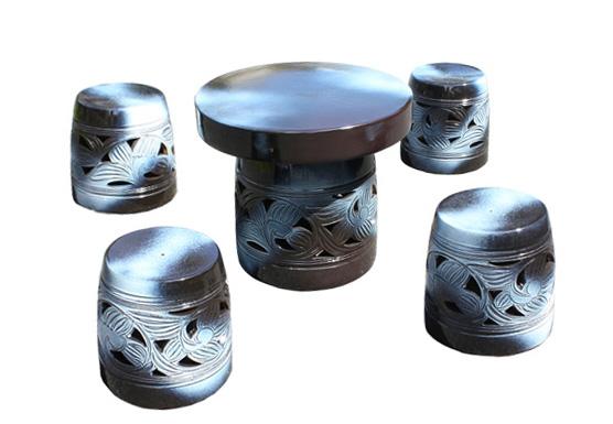 信楽焼 ガーデンテーブル 20号 窯変唐草テーブルセット5点 陶器 テーブル 受注生産商品1ヶ月