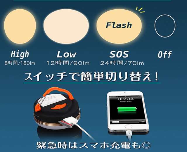 テント用 LEDランタン マグネット スマホ 充電 電球色 軽量 コンパクト アウトドア ライト 防災 キャンプ 用品 便利 グッズ アイテム  車の通販はau PAY マーケット - PCBOX78