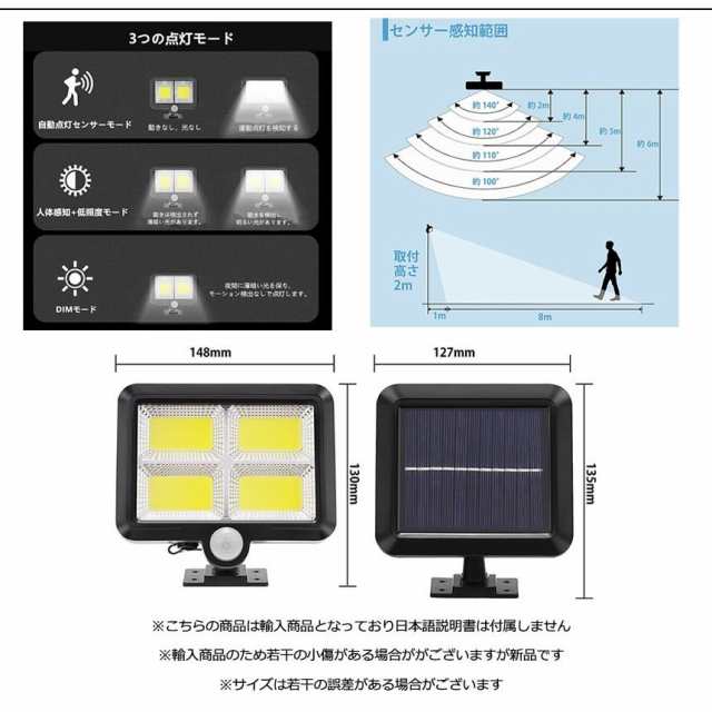 ソーラーライト センサーライト パネル 分離型 5Mコード 防犯 IP65防水