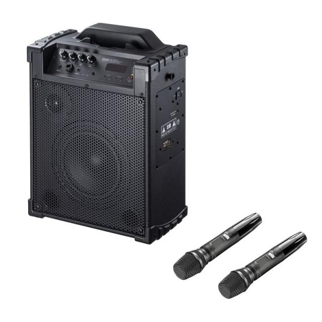 ワイヤレスマイク付き 拡声器スピーカー バッテリー内蔵 ワイヤレスマイク2本対応 サンワサプライ MM-SPAMP14　【送料無料:一部地域を除く】