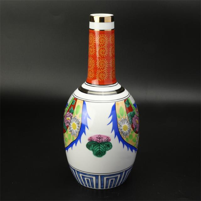 九谷神酒 神具 酒器 みき 徳利 久谷 絵入 赤 8寸
