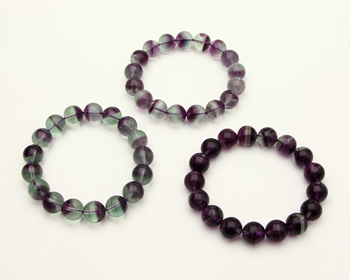 ブレスレット バイカラーフローライト（パープル） 12φ 17玉 No.19