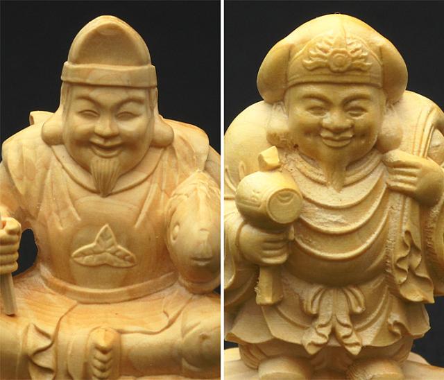 木彫 えびす様・大黒様 二福神 No.2 恵比寿天 大黒天 二福神