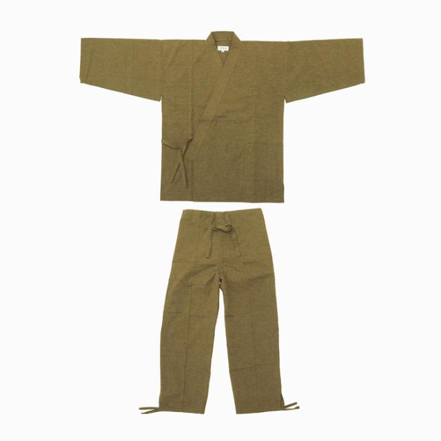 作務衣 久留米綿紬織 上下一組 （男性用） （カラシ） No.27