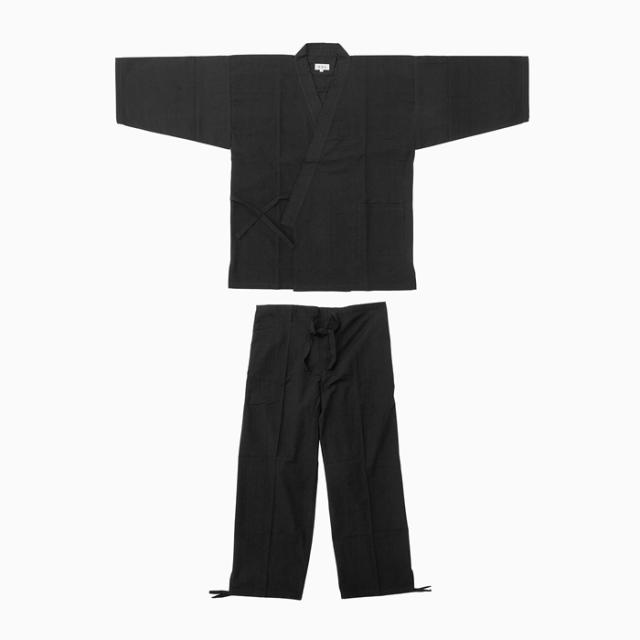 作務衣 久留米綿紬織 上下一組 （男性用） （黒） No.29
