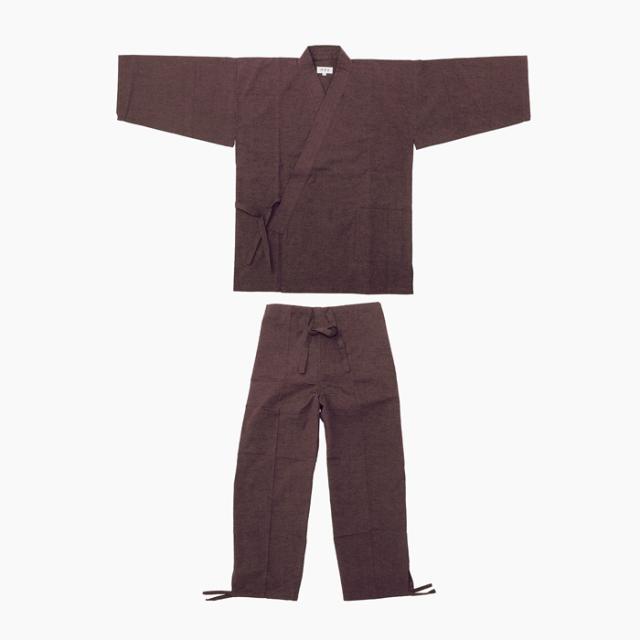 作務衣 久留米綿紬織 上下一組 （男性用） （茶） No.30