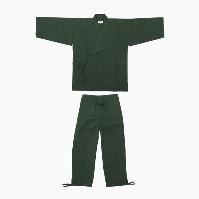 作務衣 久留米綿紬織 上下一組 （男性用） （濃グリーン） No.34