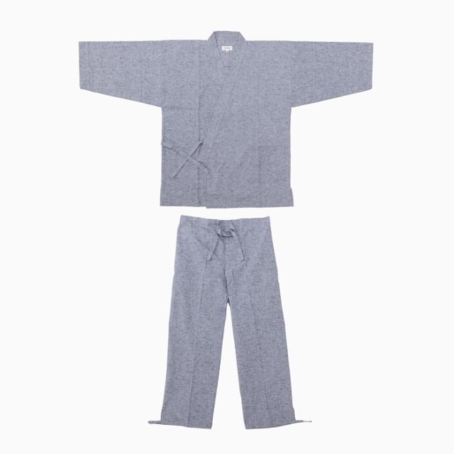 作務衣 久留米綿紬織 上下一組 （男性用） （薄グレー） No.35