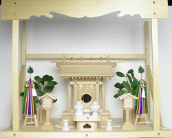 神棚 板葺一社宮〈I-22〉+神具セット（フル・小）+神棚板+雲板（大）のセット 180,800円