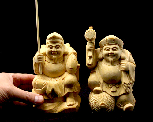 木彫 えびす様・大黒様 二福神 No.2の通販はau PAY マーケット - 神棚