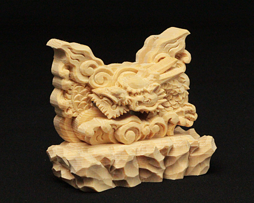 龍 上彫 神鏡 台 （木曽桧製） 神具 神棚 サイズ 1寸5分用_1
