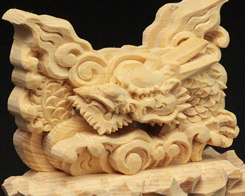 龍 上彫 神鏡 台 （木曽桧製） 神具 神棚 サイズ 1寸5分用_2