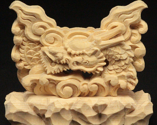龍 上彫 神鏡 台 （木曽桧製） 神具 神棚 サイズ 1寸5分用_3