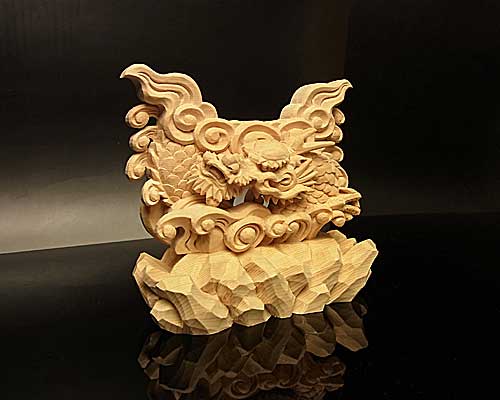 龍 上彫 神鏡 台 （木曽桧製） 神具 神棚 サイズ 3寸用