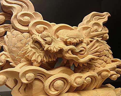 龍 上彫 神鏡 台 （木曽桧製） 神具 神棚 サイズ 3寸用