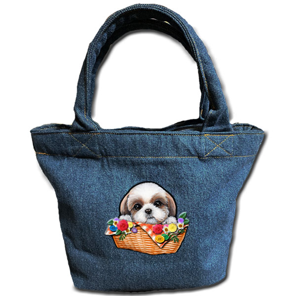 お散歩バッグ/ファスナー付デニムトートバッグ/シーズー19/お散歩