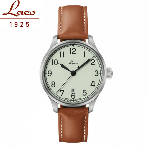 無金利ローン可 ラコ Laco 39mm 自動巻 ネイビーウォッチ 862090 Valencia39 バレンシア39 メンズ 腕時計 ダイアル全面蓄光 革ベルト_1