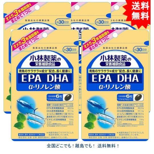 【5個セット】小林製薬の栄養補助食品 EPA DHA α-リノレン酸 約30日分 180粒 【送料無料】ネコポス便（ポストへのお届けになります）