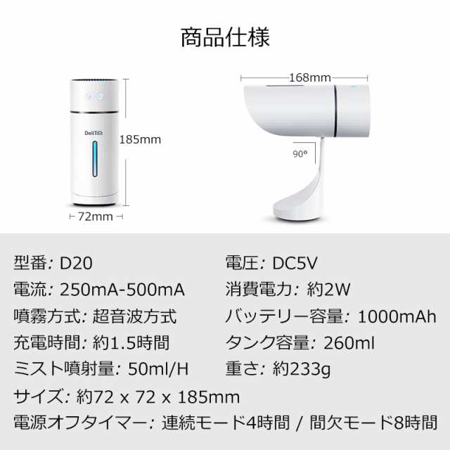 加湿器 卓上 オフィス 小型 加湿器 超音波 次亜塩素酸水対応 USB充電式 静音 240ml 軽量 長時間稼働 車載用 ミニ加湿器  7色LEDライト付きの通販はau PAY マーケット - MataAsu【JPX-力一首営店】