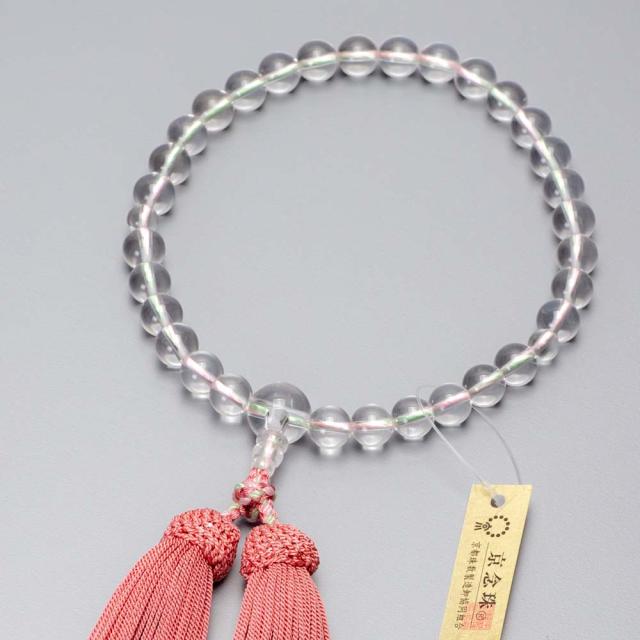 数珠 女性用 本水晶8ｍｍ玉 彩色編（新珊瑚）