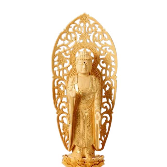 仏像 舟立弥陀 六角台座 仏像 本尊 立阿弥陀如来 六角台座 舟形光背