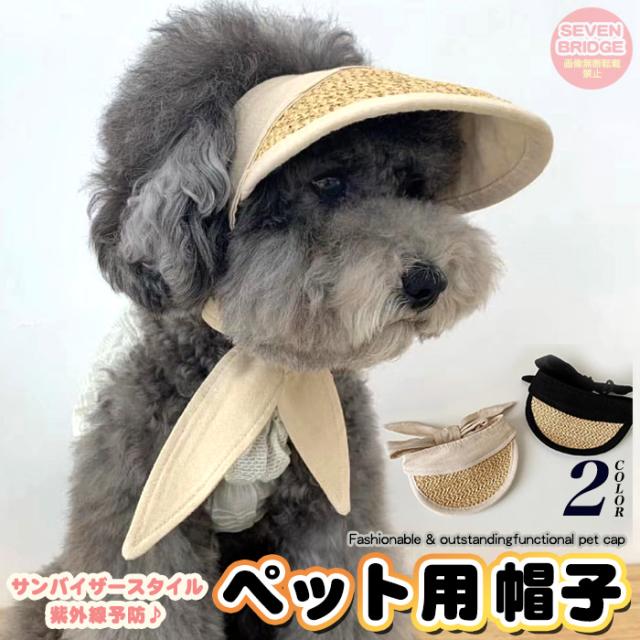 犬の置物 ヘッドフォン・帽子付き 犬 猫 帽子 サンバイザー ドッグ フラワー キャップ ペット