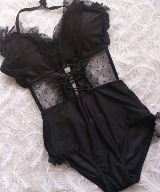 ワンピース水着 韓国 水着 ワンピース ハイウエスト レトロ フリル レース レースアップ ドット 黒 セクシー リゾートの通販はau Pay マーケット Viento ヴィエント