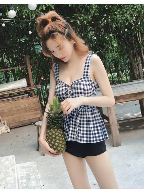 韓国水着タンキニ 水着大きいサイズ体型カバーレディース ビスチェ 水着 レディース タンキニ チェック ギンガムチェック 体型カバー 黒 の通販はau Pay マーケット Viento ヴィエント