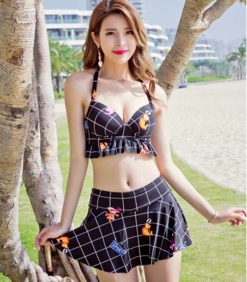 体型カバー 水着 ビキニ 3点セット 大きいサイズ レディース 2019年新作 ビーチウェア 40代 30代 フレアスカート フリル セットアップ フロントリボン ギャザー 長袖 シンプル 着やせ 韓国 ママ オシャレ かわいい ＸＬ 海 プール マリンスポーツ バイカラー 体型カバー 水着 ビキニ 3点セット 大きいサイズ レディース 2019年