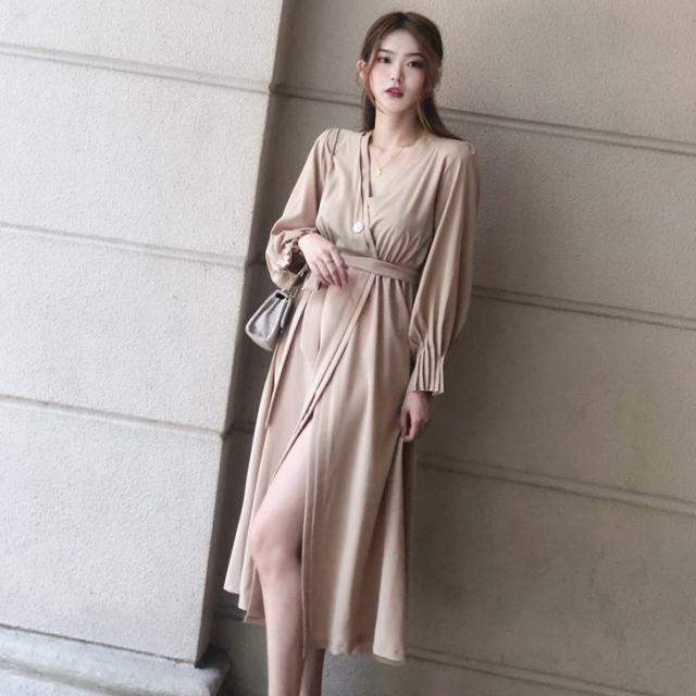 ワンピース ラップワンピース 巻きスカート セクシー Vネック 長袖 パフスリーブ ハイウエスト ウエストマーク ギャザー カシュクール フレア Ａライン ミモレ丈 ロング カジュアル おしゃれ 大人 シンプル シャツワンピ リラックス レディース 通学 通勤の通販は 5,382円