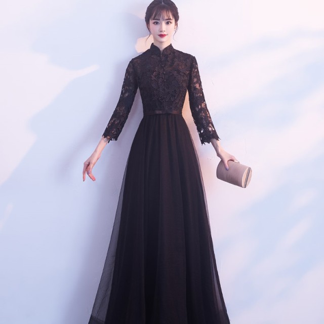 人気新品 【新品】黒 ×ゴールド * 長袖 ロングドレス - ドレス