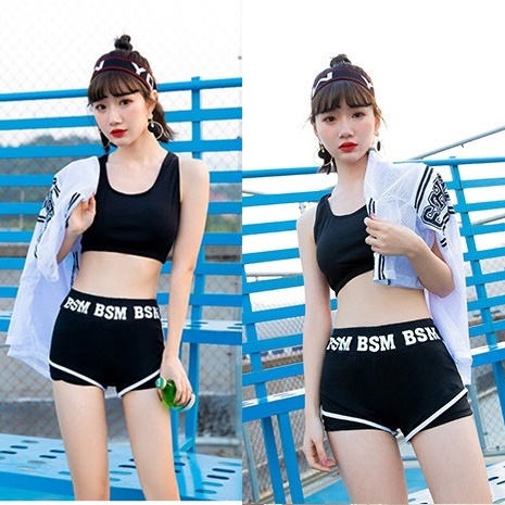 人気！ 水着 3点セット ロゴ入り ラッシュガード付き 七分袖 カッコ