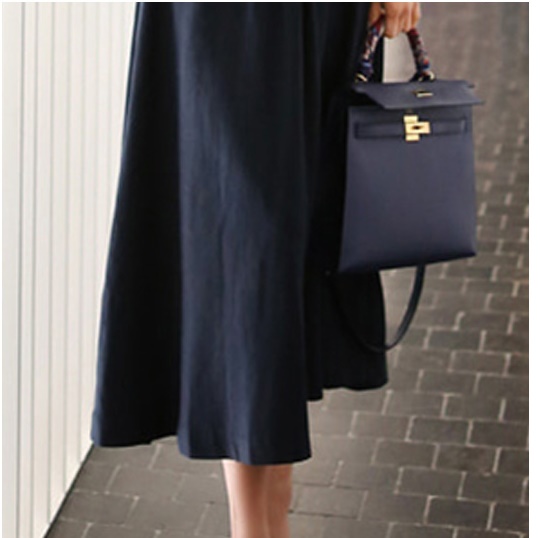 エレガント ハイネックワンピース 長袖 パフスリーブ ミモレ丈