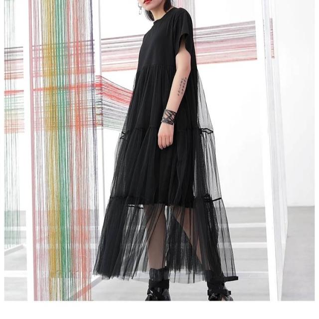 ティアードドレス ロングワンピース 2018年新作 ブラック レース 大人女子 秋物 カジュアル クール の通販は 5,980円