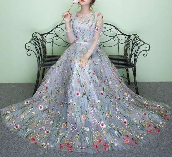 ロングドレス 袖あり パーティドレス 春夏 二次会 30代 マキシ丈 七分袖