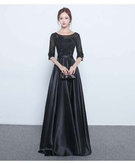 ロングドレス 袖あり 黒 演奏会 パーティードレス お呼ばれドレス イブニングドレス 二次会 お呼ばれ 同窓会 音楽会 食事会 ゲスト ブラック 大きいサイズ ロング丈 長袖 Aライン フレア レース チュール シースルー 透け感 20代 30代 40代 ラウンドネック フェミニン ロングドレス 袖あり 黒 演奏会 パーティードレス お呼ばれドレス