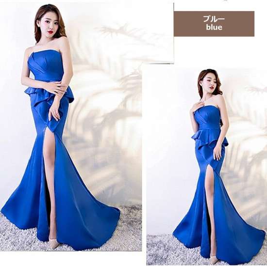 パーティードレス 春夏 結婚式 大きいサイズ 30代 マキシ丈 ベアトップ