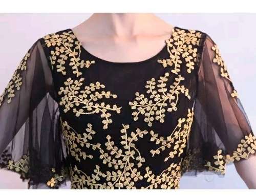 ロングドレス 袖あり 黒 演奏会 パーティードレス お呼ばれドレス