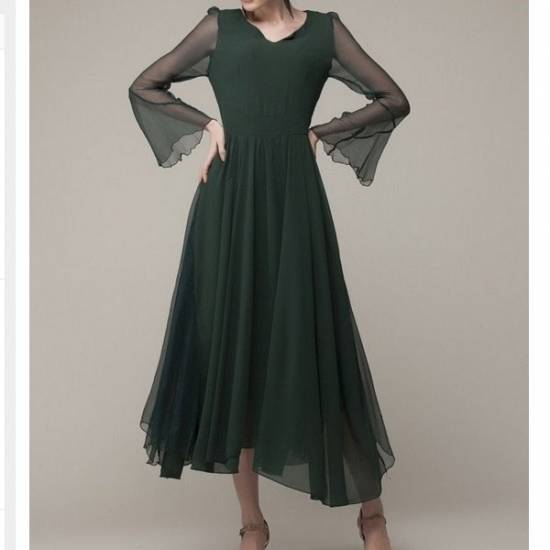 ロングドレス 袖あり パーティードレス 春夏 結婚式 30代 マキシ丈