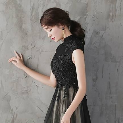 パーティードレス 春夏 結婚式 大きいサイズ 30代 ひざ丈 ノースリーブ ハイネック レース 花柄 刺繍 Xライン 大人可愛い ブラック パーティードレス 春夏 結婚式 大きいサイズ 30代 ひざ丈 ノースリーブ