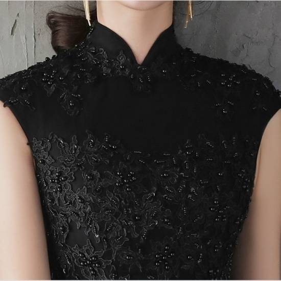 パーティードレス 春夏 結婚式 大きいサイズ 30代 ひざ丈 ノースリーブ ハイネック レース 花柄 刺繍 Xライン 大人可愛い ブラック パーティードレス 春夏 結婚式 大きいサイズ 30代 ひざ丈 ノースリーブ