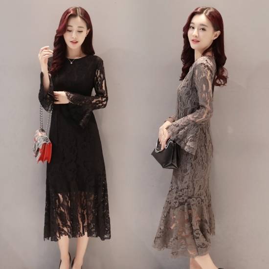 黒 袖あり スレンダーライン パーティードレス ワンピースドレス ワンピース ドレスワンピ タイトドレス お呼ばれドレス イブニングドレス 結婚式 披露宴 二次会 お呼ばれ デート 同窓会 謝恩会 食事会 ブラック ミモレ丈 長袖 タイト レース 総レース クルーネック 20代 30代