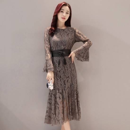 黒 袖あり スレンダーライン パーティードレス ワンピースドレス