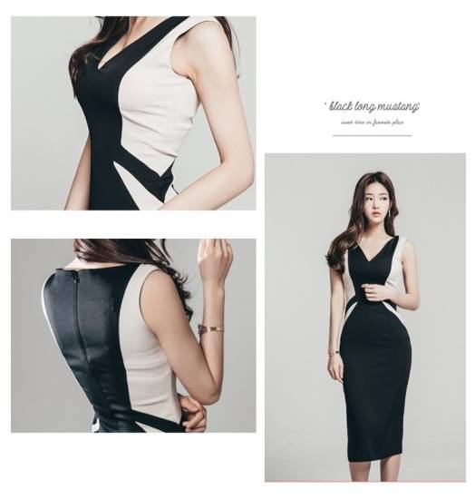 ワンピース ミモレ丈 レディース モノクロ バイカラー ドレス