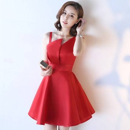 ワンピース パーティードレス ミニ丈 肩ストラップ レディース アシメントリー ノースリーブ フレア Vネック エレガント 上品 大人 ワンピース パーティードレス ミニ丈 肩ストラップ レディース